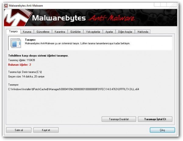 Malwarebytes tarama