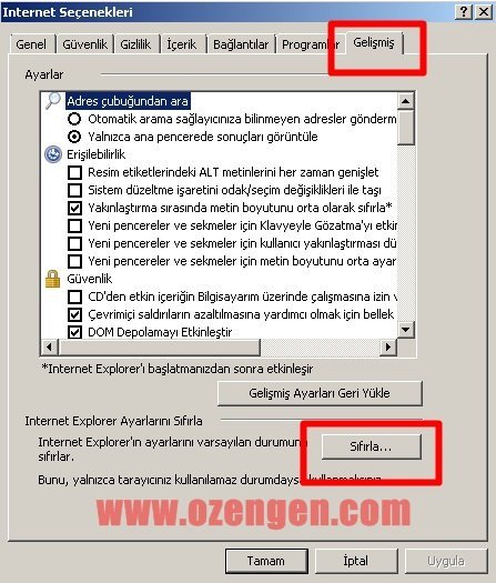 explorer sıfırlama