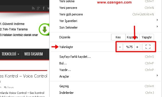 chrome yakınlaştır