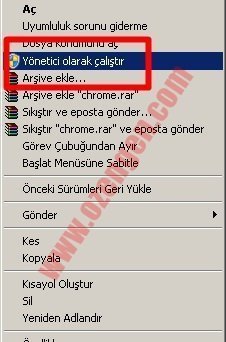 yönetici olarak çalıştır