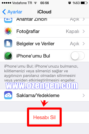 icloud silme menü