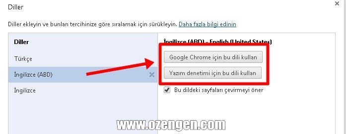 chrome ingilizce dil