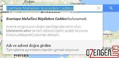 İşletme adres girme