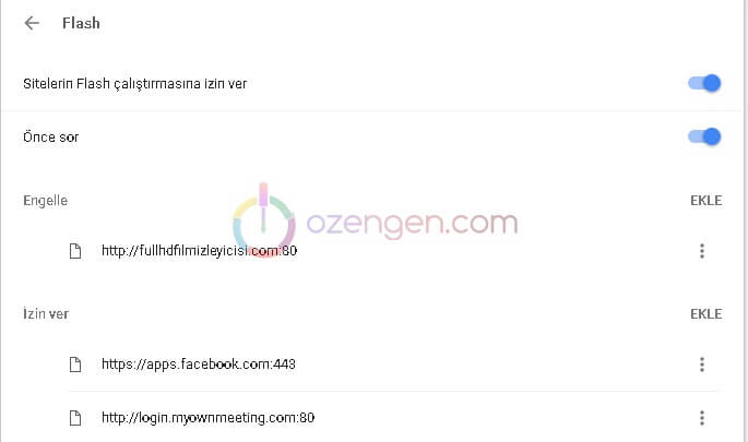 Chrome flash ayar