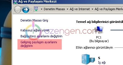 Gelismis paylasim ayarlari